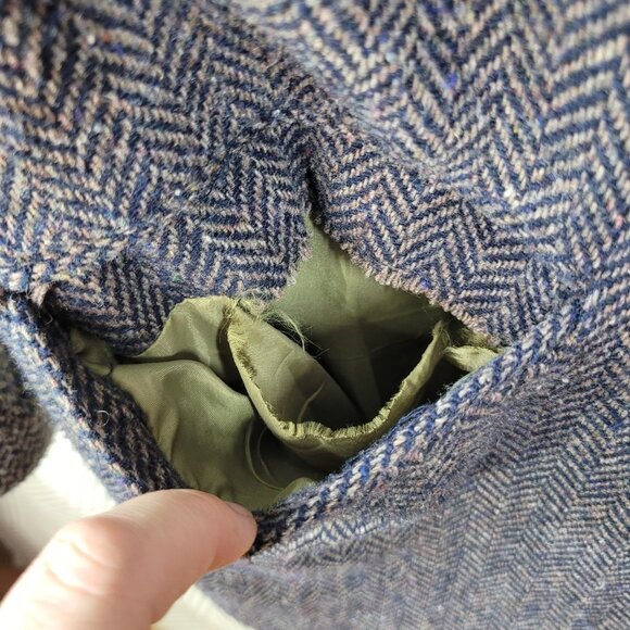 Vintage Wool Tweed Blazer Jacket 12 Leather Collar Tartan Multi Houndstooth - Picture 6 of 9